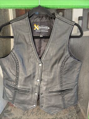 Element Black Leather Braided Vest